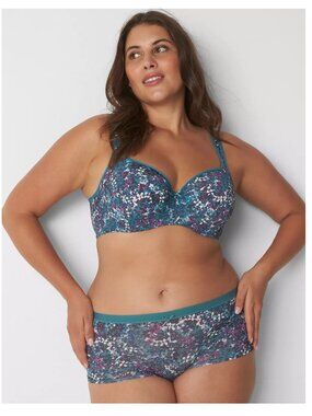 NWT Cacique Teal Floral Lightly Lined Balconette Bra Size 42D